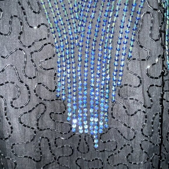LAWRENCE KAZAR NEW YORK Beaded Top Black Peacock Design 100% Silk Plus Size 2X - Picture 7 of 16